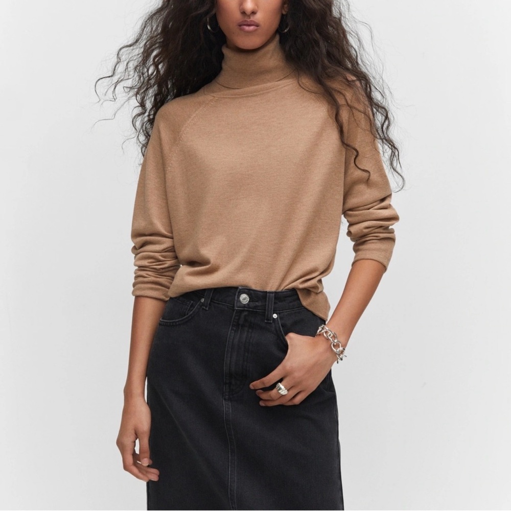 Mango Light Brown Knit Turtleneck